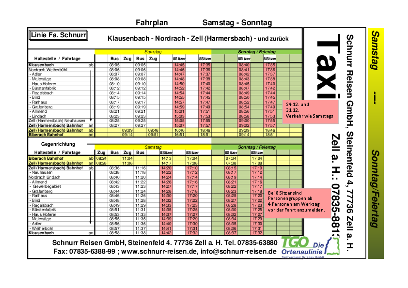 Fahrplan Nordrach - Zell a.H.